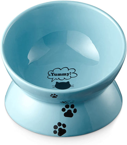 Elevate Your Cat's Dining Experience with Our Stylish Lake Blue Ceramic Food Bowl - Anti Vomiting & Nonslip Design for Comfortable Eating