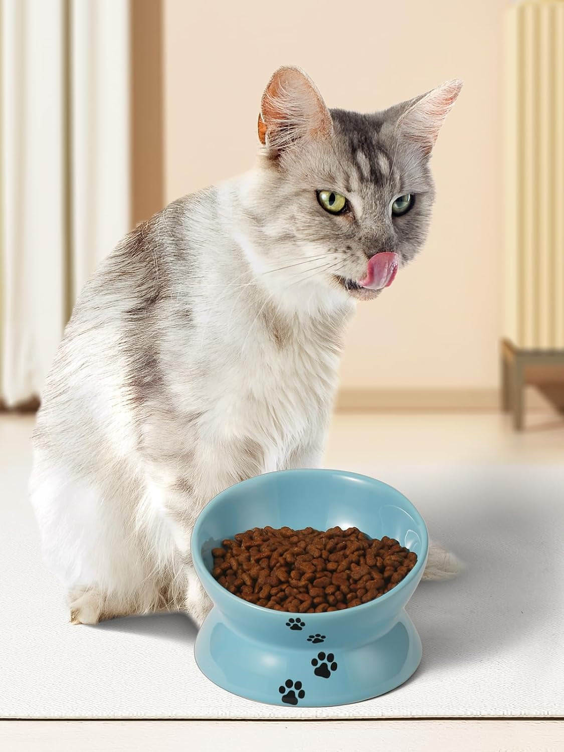 Elevate Your Cat's Dining Experience with Our Stylish Lake Blue Ceramic Food Bowl - Anti Vomiting & Nonslip Design for Comfortable Eating