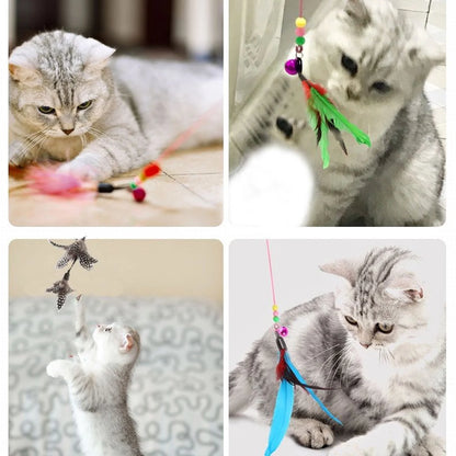 Exciting 11 PCS Cat Feather Toy Set - Interactive Teaser Refills with Bells for Endless Fun and Exercise!