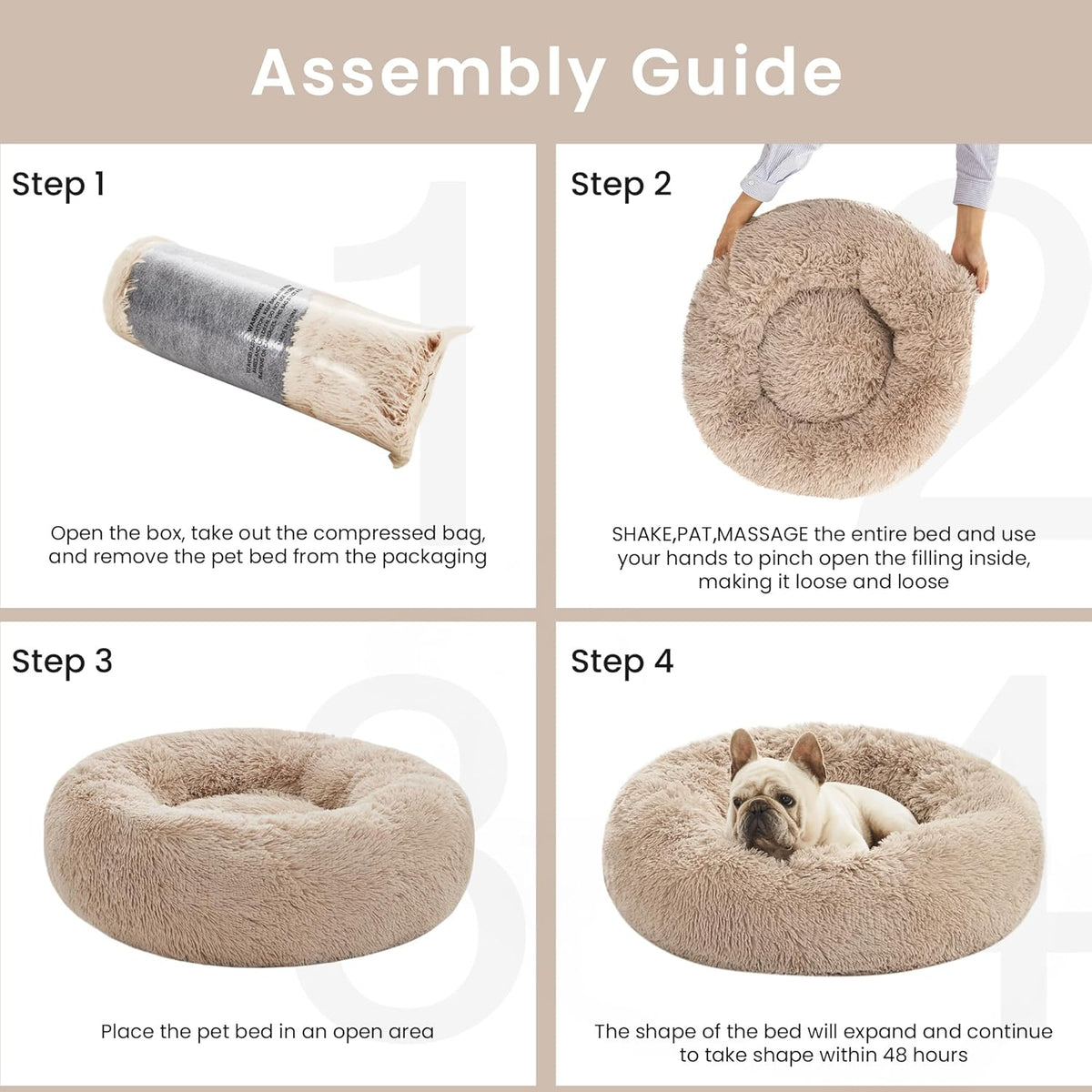 Indulge Your Pet with the Ultimate Calming Donut Bed - Fluffy, Warm, and Cozy Cat & Dog Bed for Small to Medium Pets in Beige Taupe