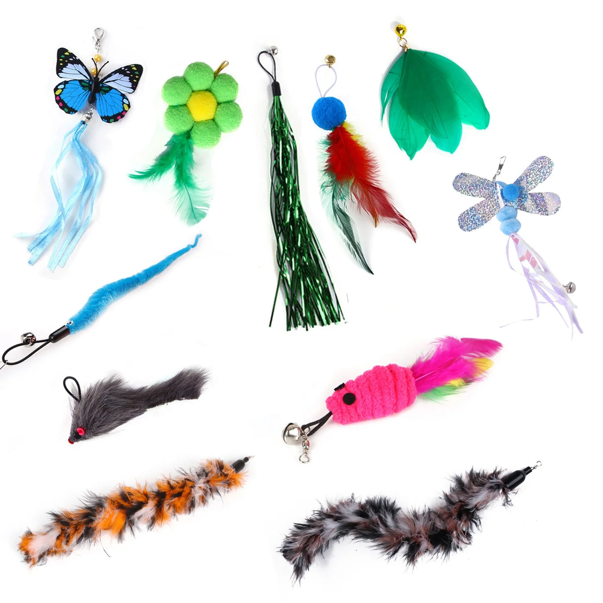 Exciting 11 PCS Cat Feather Toy Set - Interactive Teaser Refills with Bells for Endless Fun and Exercise!