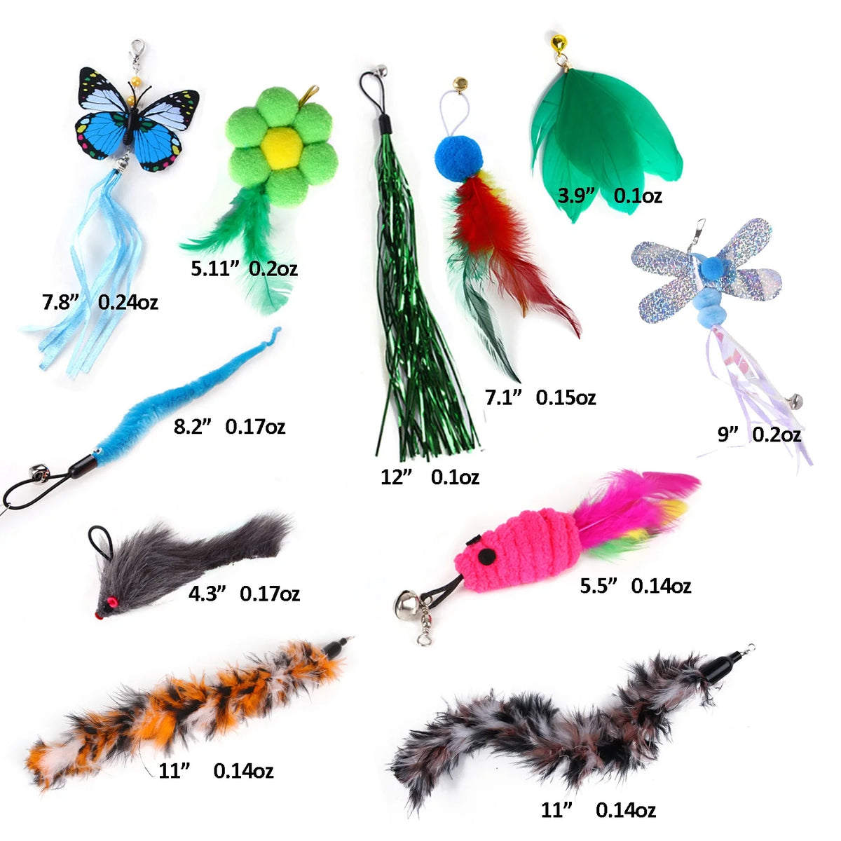Exciting 11 PCS Cat Feather Toy Set - Interactive Teaser Refills with Bells for Endless Fun and Exercise!