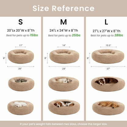 Indulge Your Pet with the Ultimate Calming Donut Bed - Fluffy, Warm, and Cozy Cat & Dog Bed for Small to Medium Pets in Beige Taupe