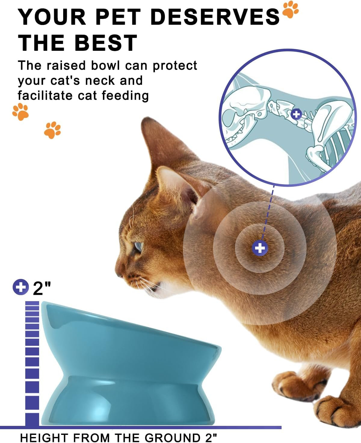 Elevate Your Cat's Dining Experience with Our Stylish Lake Blue Ceramic Food Bowl - Anti Vomiting & Nonslip Design for Comfortable Eating