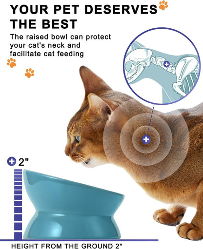 Elevate Your Cat's Dining Experience with Our Stylish Lake Blue Ceramic Food Bowl - Anti Vomiting & Nonslip Design for Comfortable Eating
