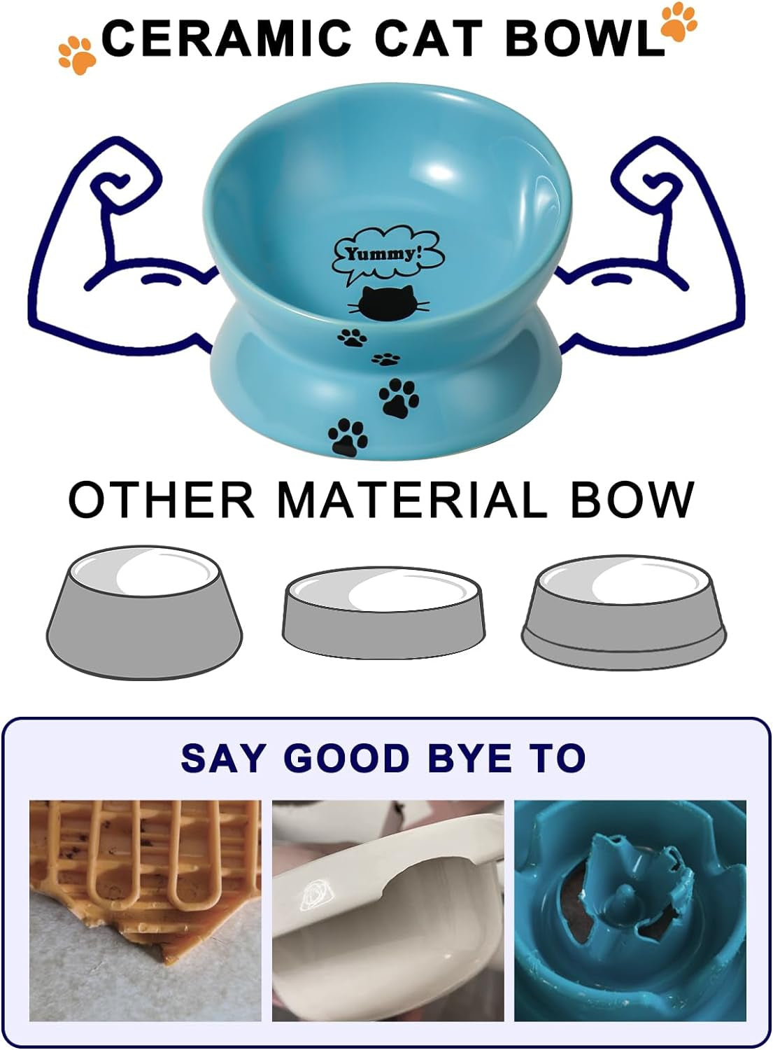 Elevate Your Cat's Dining Experience with Our Stylish Lake Blue Ceramic Food Bowl - Anti Vomiting & Nonslip Design for Comfortable Eating