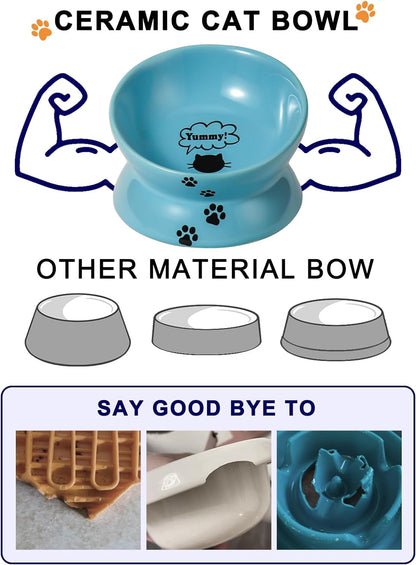 Elevate Your Cat's Dining Experience with Our Stylish Lake Blue Ceramic Food Bowl - Anti Vomiting & Nonslip Design for Comfortable Eating