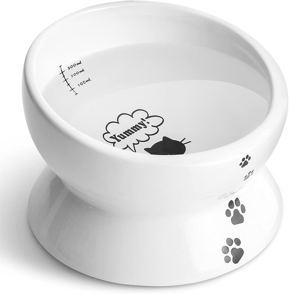 Elevated Tilted Ceramic Cat Bowl - No Spill Design for Comfortable Eating and Drinking, 15oz Capacity, Dishwasher Safe